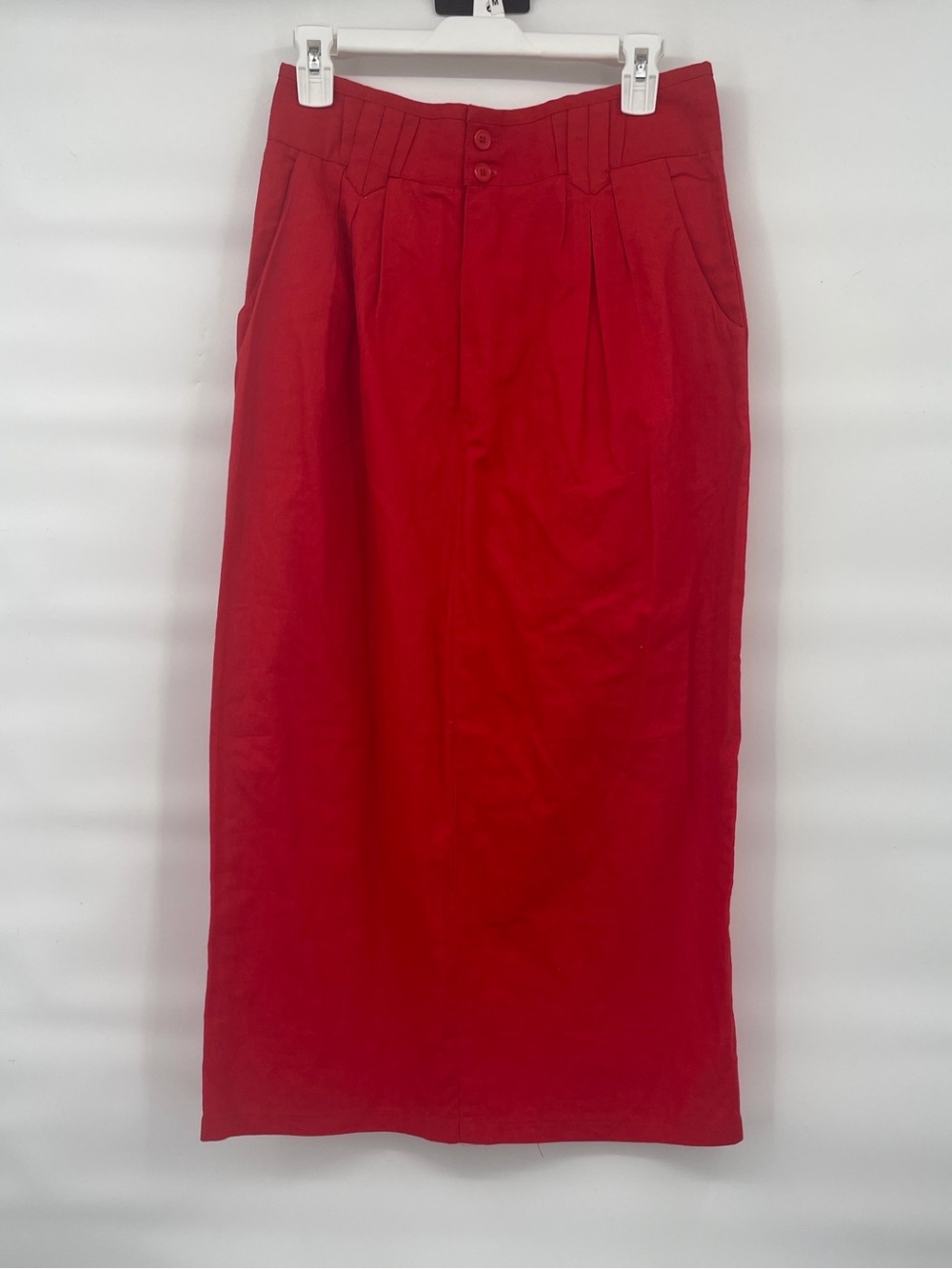 Vintage Morgan Square red cotton ramie western midi skirt
